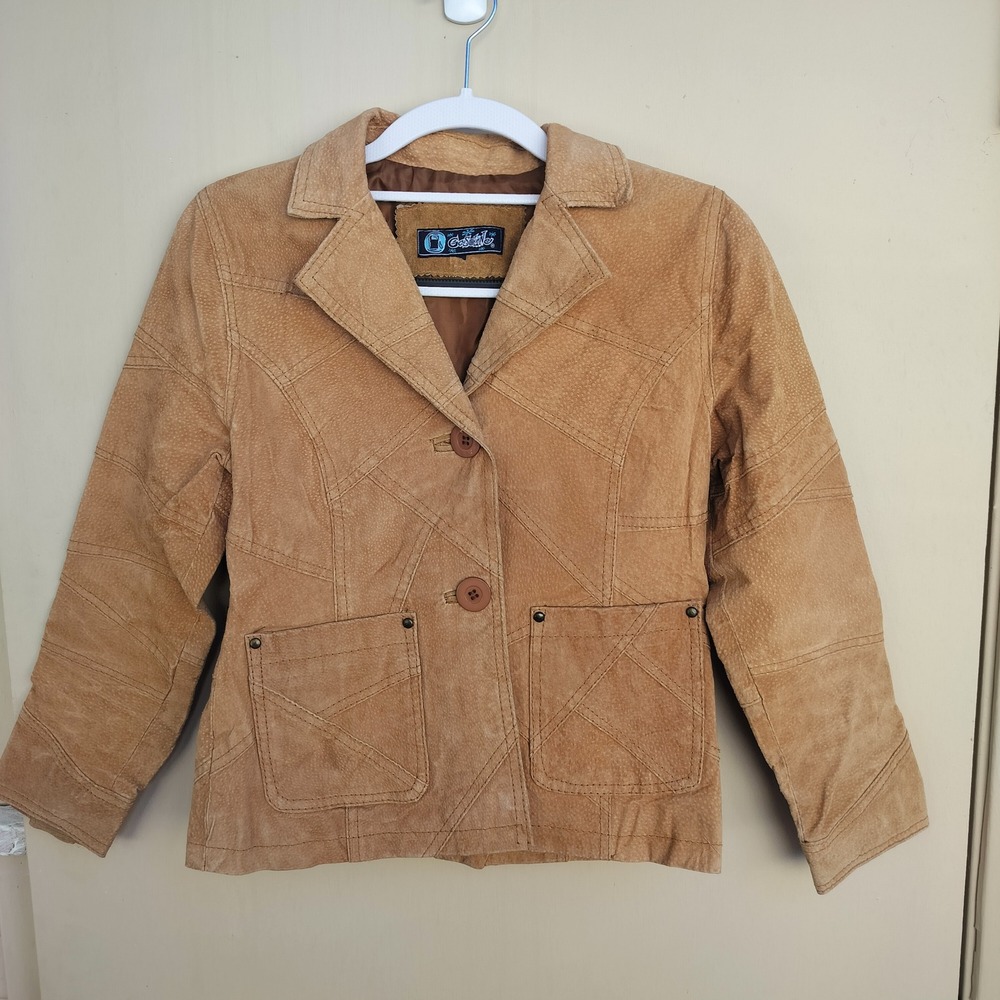 Y2K Vintage‎ Patchwork Leather Jacket Tan Size XS